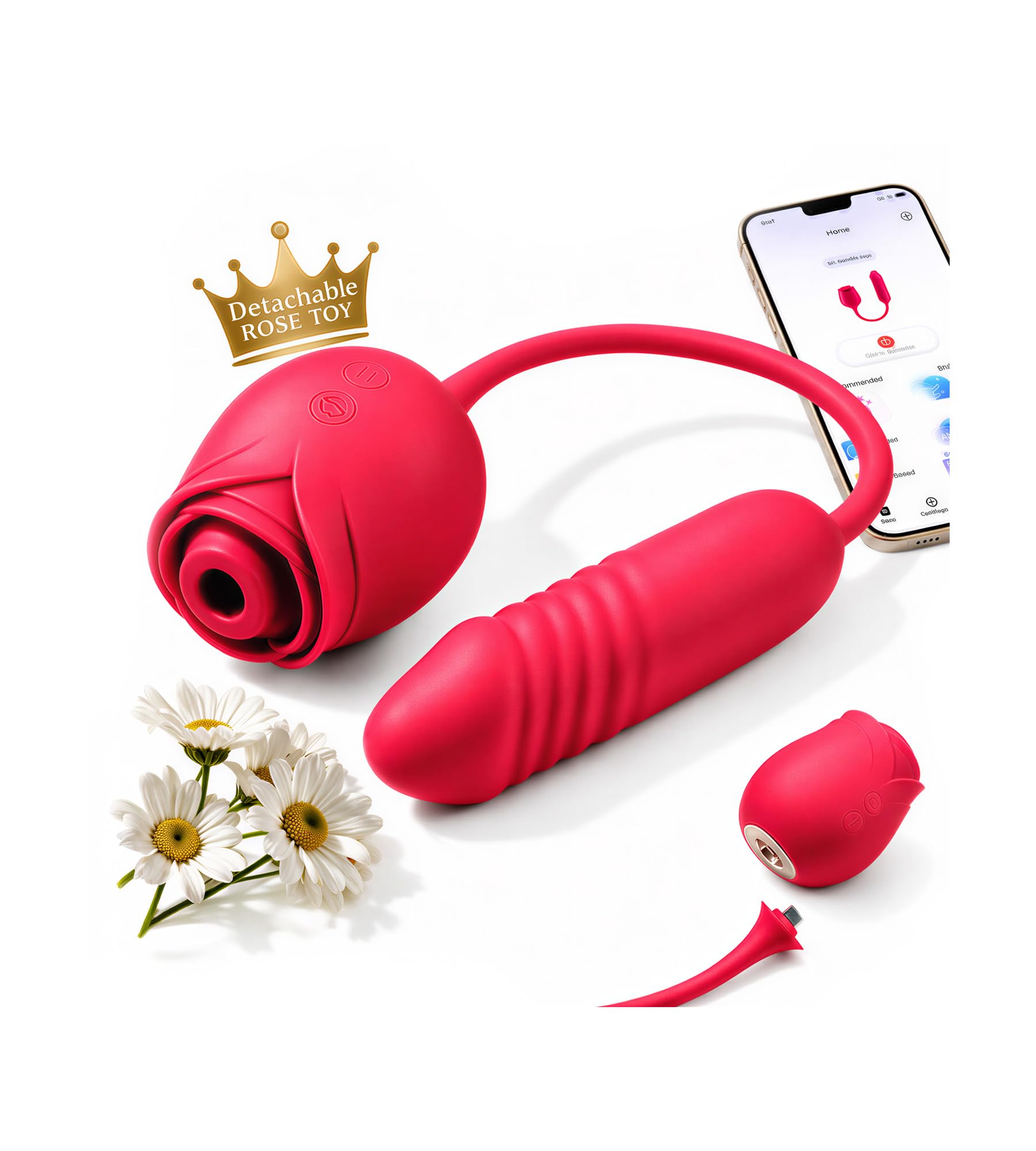 MOOLIGIRL Rose Toy Vibrator with Thrusting Dildo, Adult Sex Toys for Women