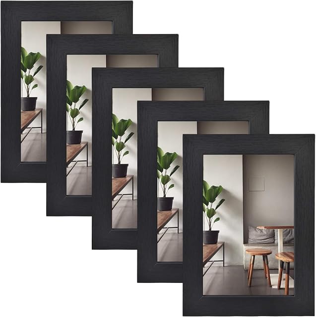 Alishomtll Picture Frame 10 x 15 cm with MDF Boards Black, Set of 5 Photo Frames Wooden Frame with Wood Grain for Hanging Stand for Multiple Pictures Wedding Christmas