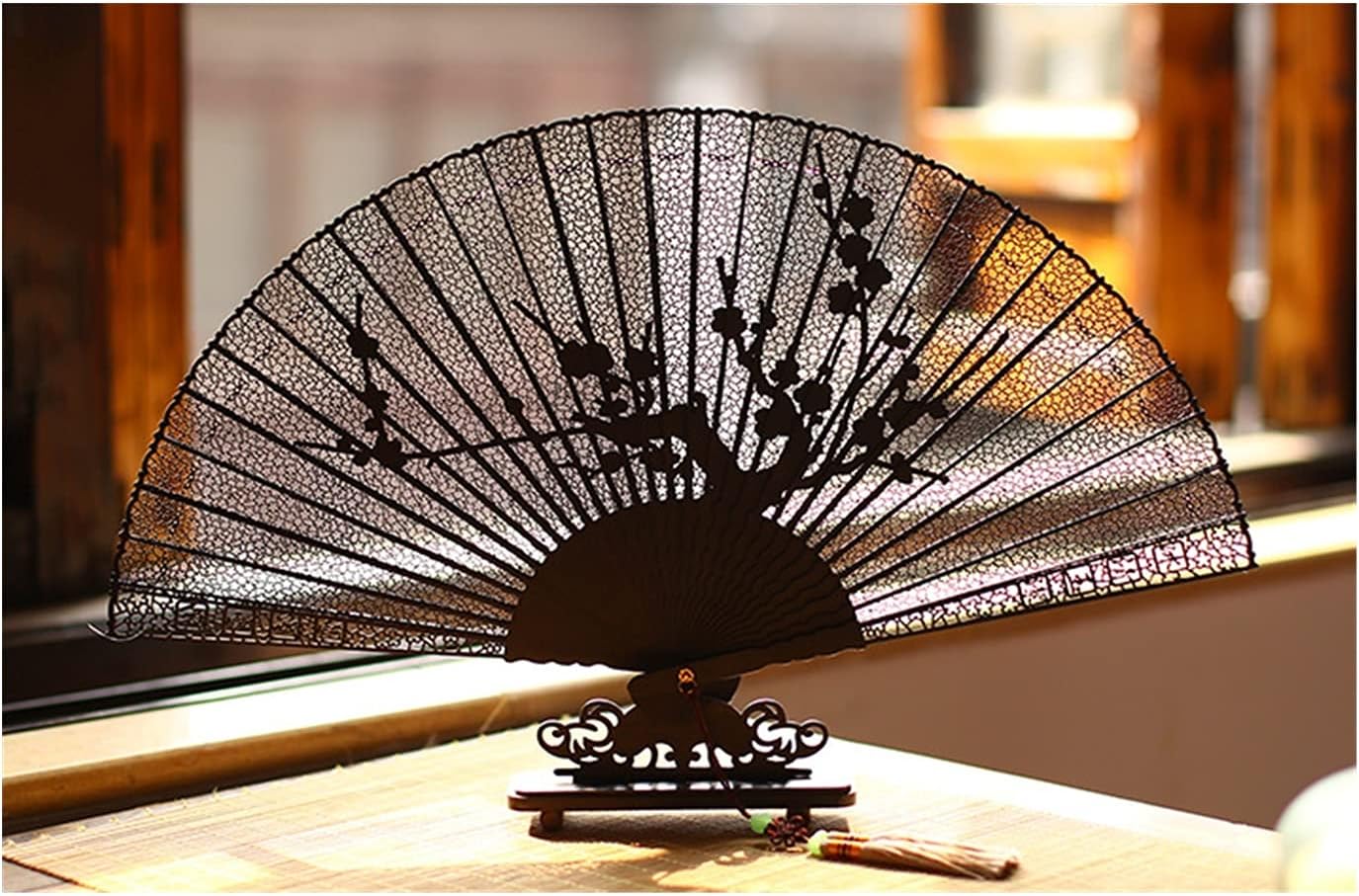 Folding Fan Exquisite Carved Ebony Wooden Folding Fan for Wedding Adults Calligraphy Painting Fine Art Hand Fan Craft Gift Sending Fan (Style 4 23cm) (Style 9 23cm) (Style 4 23cm)