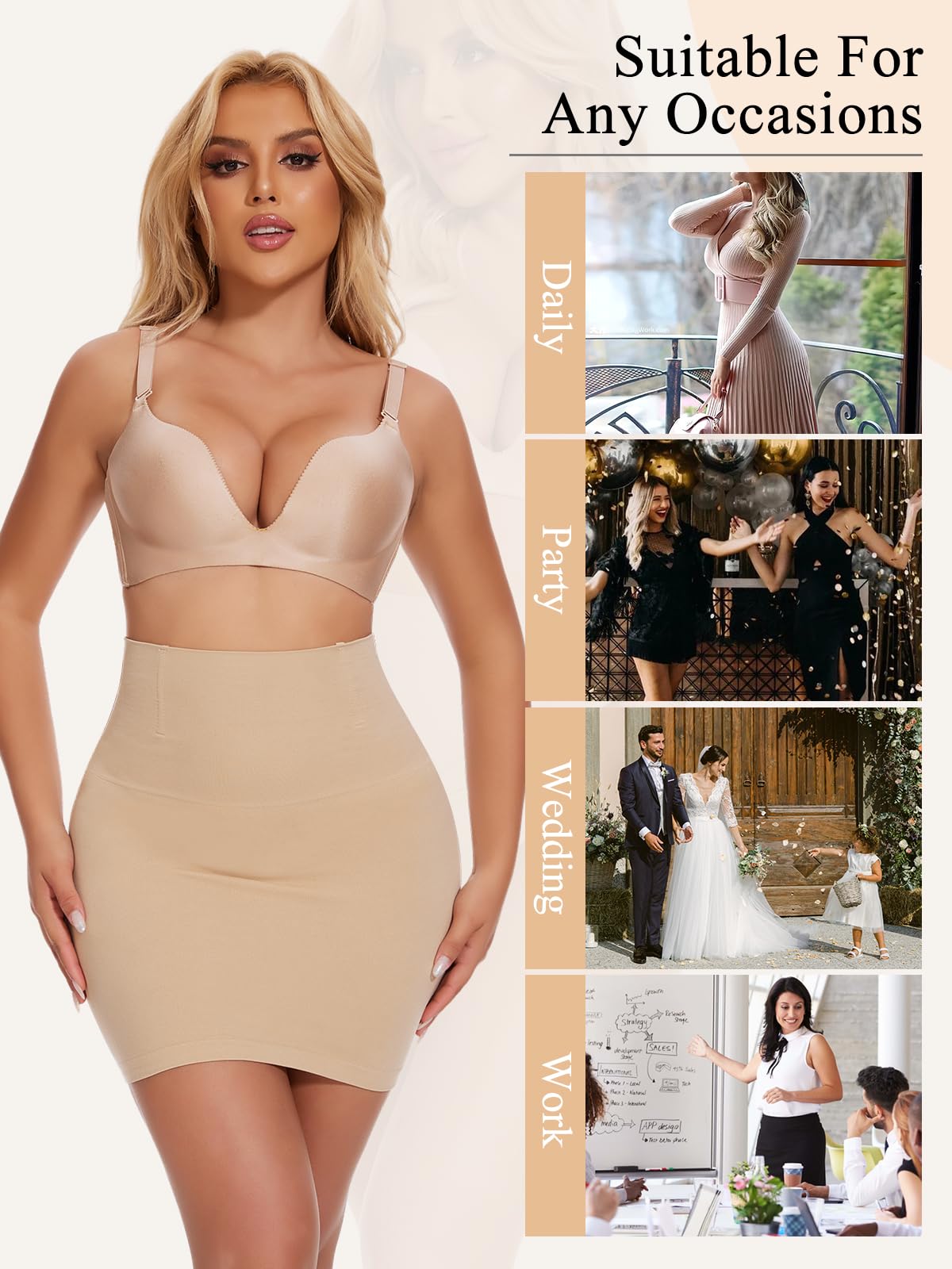 JOYSHAPER Shapewear Robe à enfiler pour dessous de robe demi-slip Contrôle du ventre Taille haute sans couture Jupe gainante