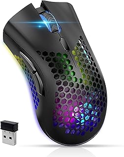 VEGCOO Gaming Mouse, Rechargeable Wireless Mouse with Honeycomb Wireless Gaming Mouse with RGB Light/Silent Click/Adjustable DPI, Optical Computer Mouse for Laptop PC Computer(White)