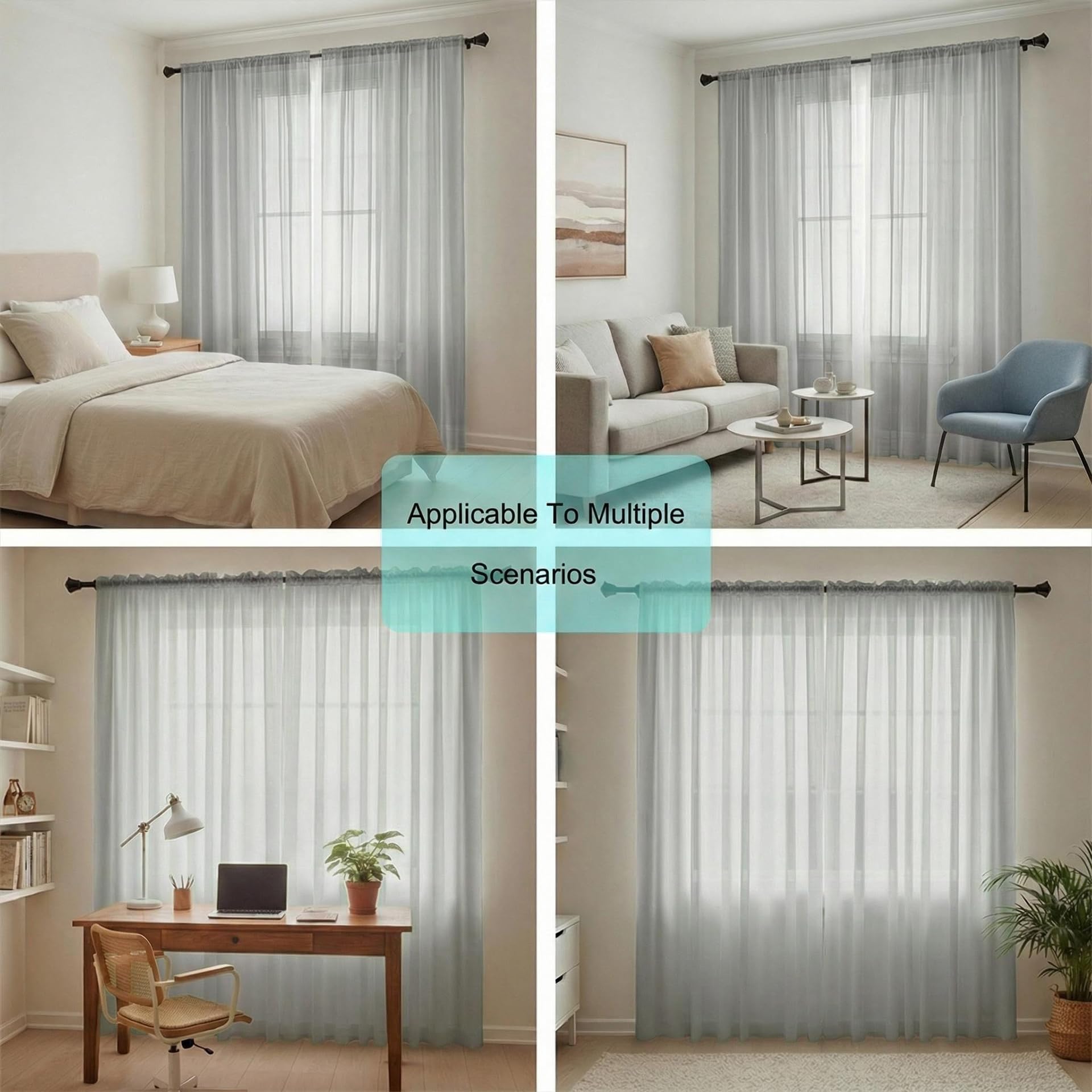 Halbtransparente Vorhänge 130 x 200 cm Luftige Soft Raumteiler Vorhang Viele Attraktive Farbe für Bürobereich, Balkonzimmer, Grau