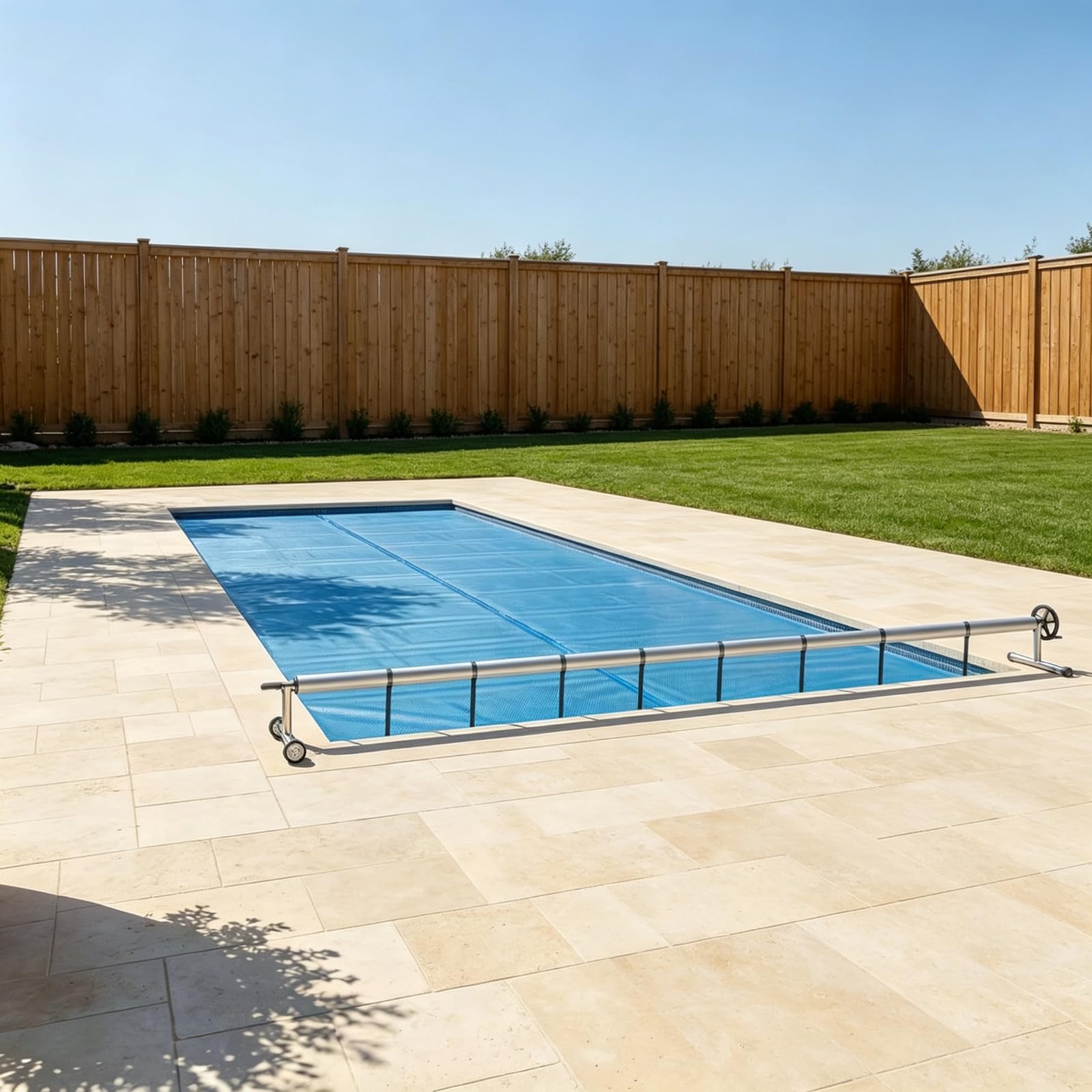 Pool Aufroller 3 m - 5,7 m Verstellbar, Aufrollsystem für Poolplane aus Aluminium Edelstahl mit Handkurbel & Rädern, Aufrollvorrichtung für Solarplanen & Abdeckungen & Poolüberdachung