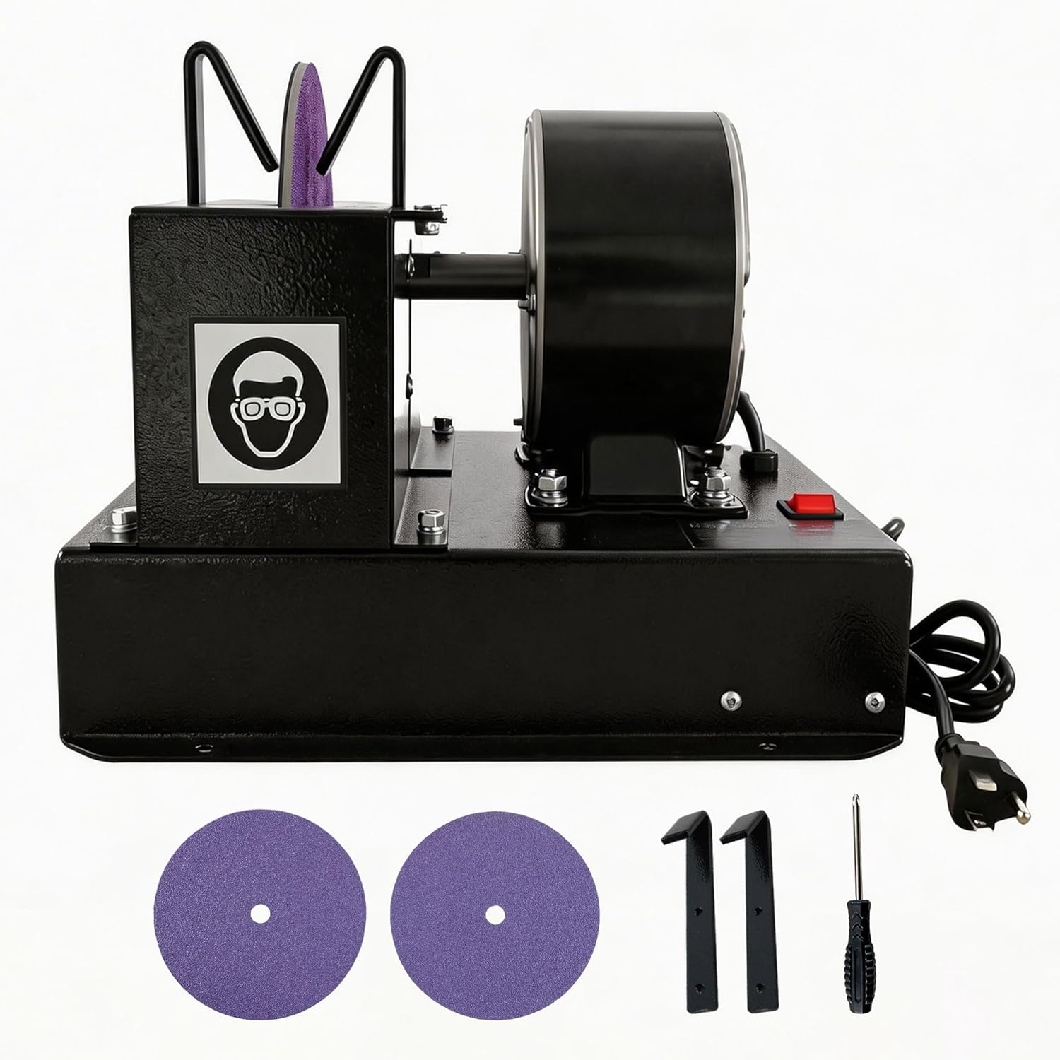 Lawn Mower Blade Sharpener, 1/3HP 250W Bench Grinder with 7-Inch Ceramic Wheel, 30°/40° Angle Brackets, for High/Low Lift, Gator & Flat Blades, with Extra Replacement Sandpapers