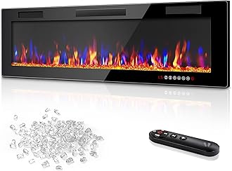 Vitesse 60 Inch Ultra Thin Electric Fireplace-Narrow Bezel Linear Fireplace Heater Recessed Wall Mounted, Remote and Screen Control, 8H Sleep Timer, Low Noise, 750/1500W for Living Room, Bedroom