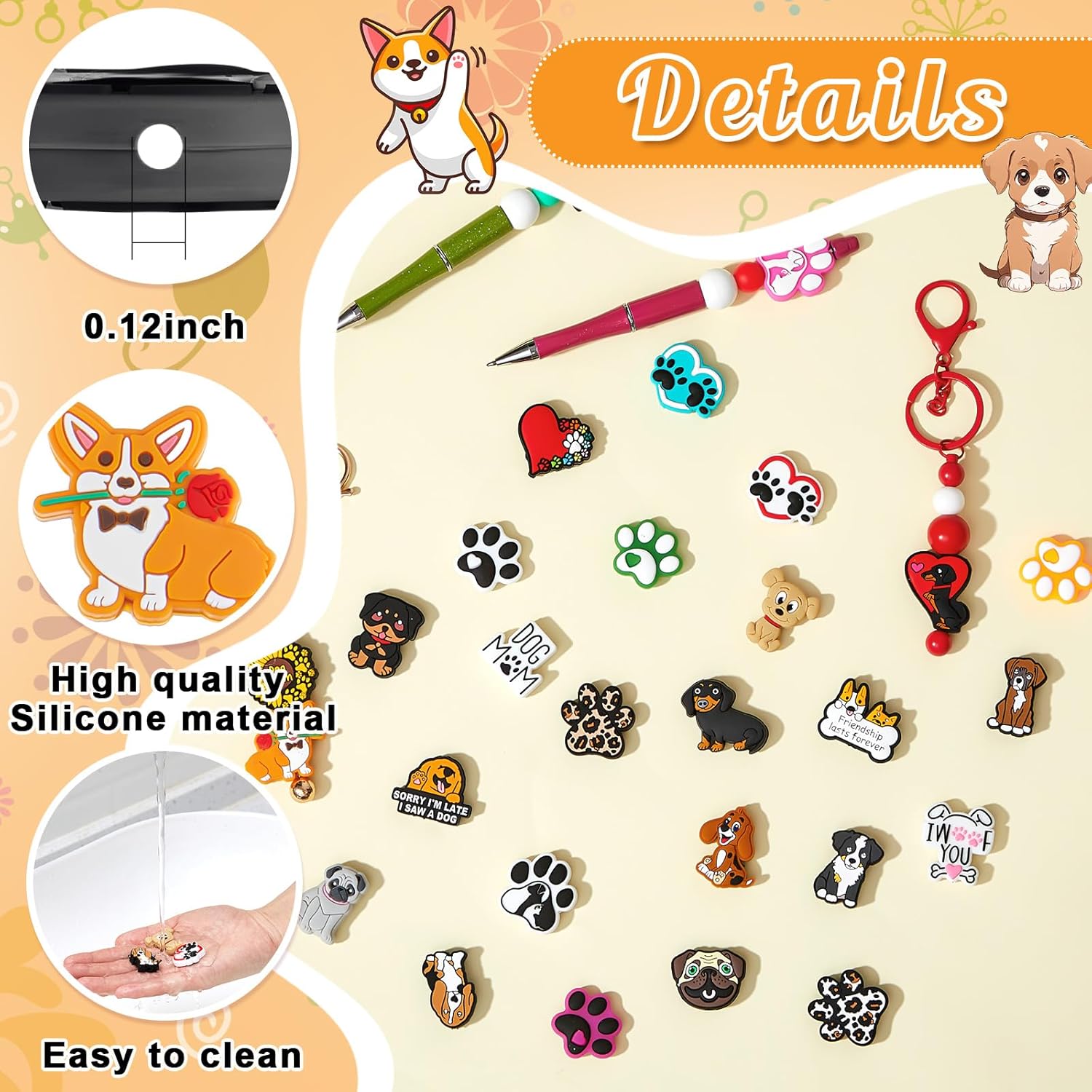 Realspring 40 Pcs Dog Silicone Focal Beads, Colorful Silicone Beads Loose Beads for Pen Keychain Making DIY Gift Necklace Bracelet Jewelry - Image 3