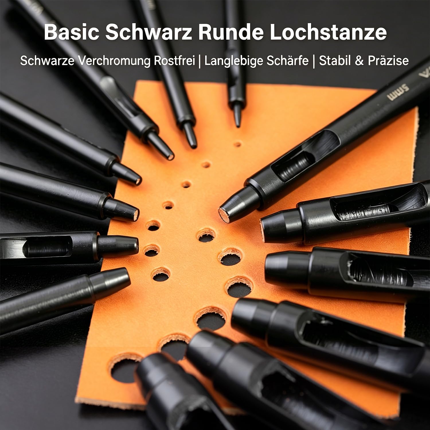WUTA Schwarzer Leder Runde Lochstanzer,10 Stück Locheisen Set für Leder, Uhrenarmband, Dichtungsgürtel,Lochstanzer Locheisensatz(0.5+1+1.5+2+2.5+3+3.5+4+4.5+5mm)