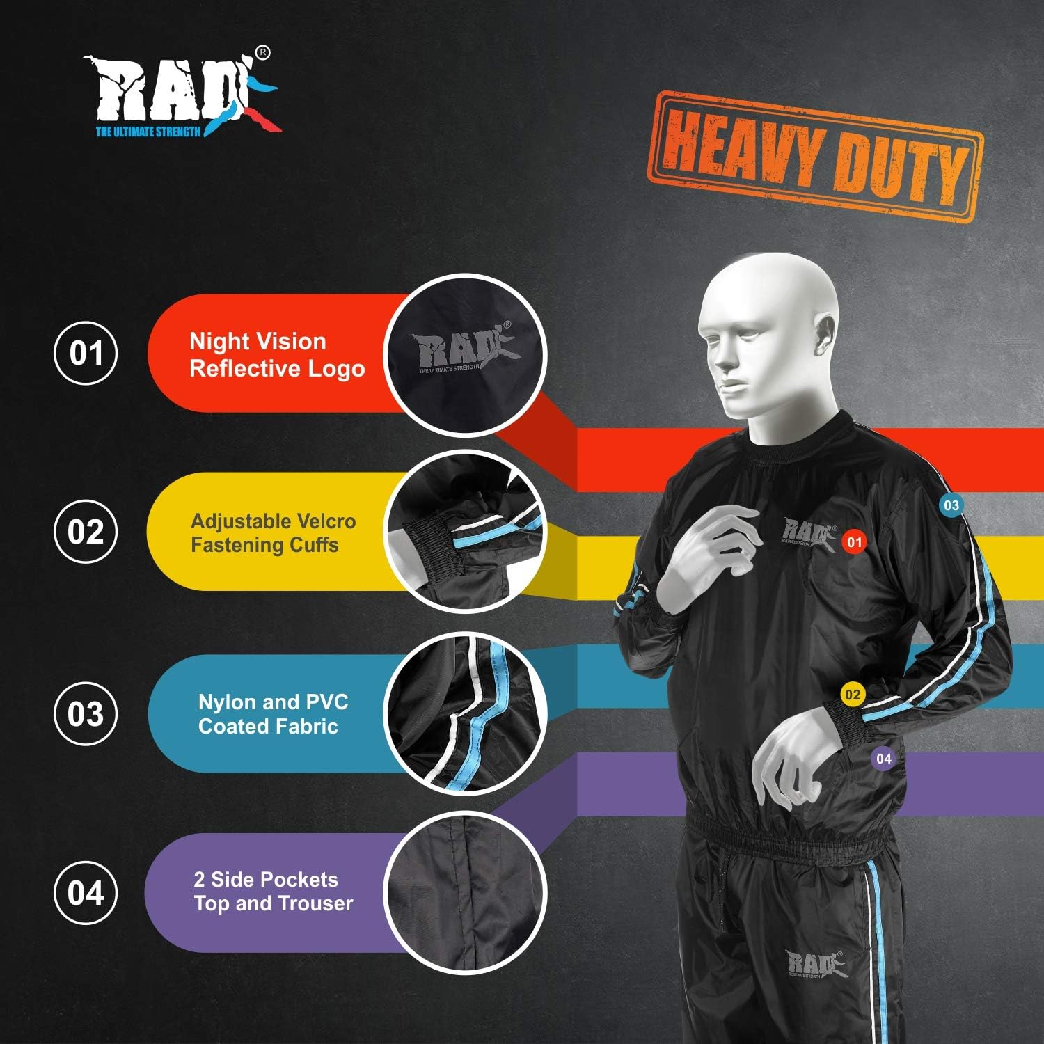 RAD Heavy Duty Sweat Suit Sauna Exercise Gym Suit Fitness Weight Loss Anti-Rip : Sports & Outdoors