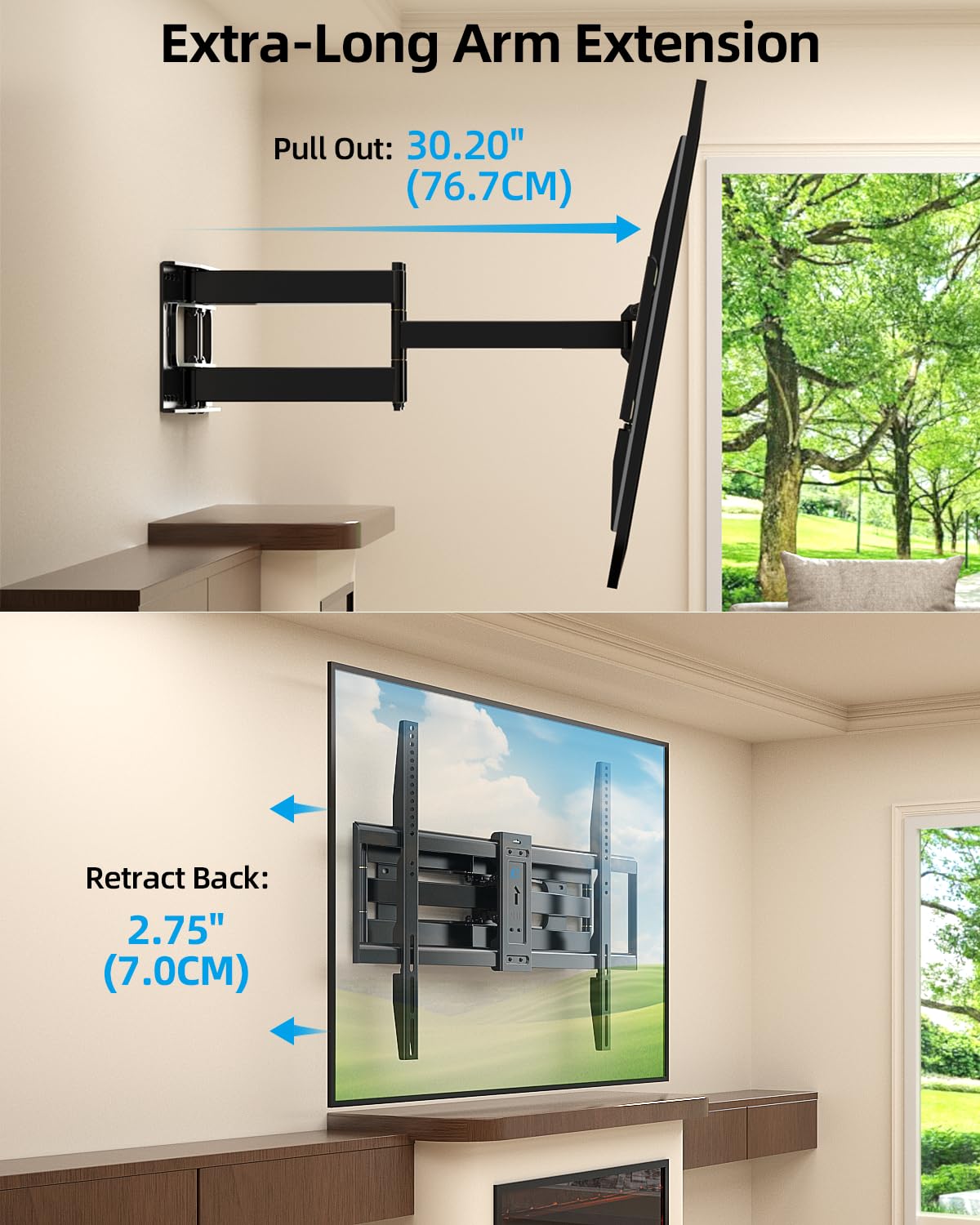 HOME VISION Staffa di montaggio a parete per TV a movimento completo per TV piatto/curvo da 40-100 pollici, portata 77 cm, girevole e inclinabile, capacità 75 kg, VESA max 800 x 600 mm, HV6802