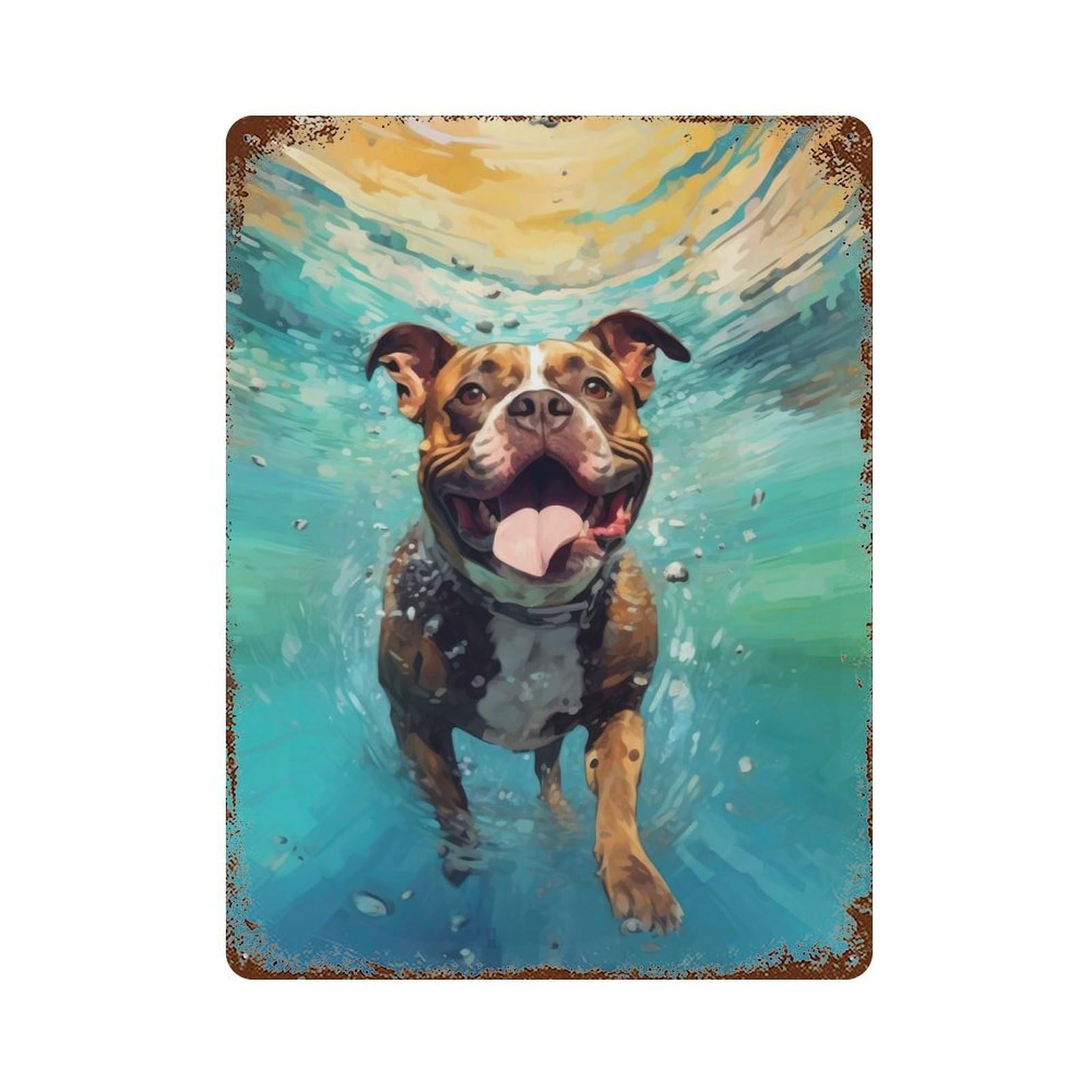 Underwater Pitbull Rustic Tin Plaque 15.7"x11.8", Ideal for Shed, Workshop And Garage Wall Decor