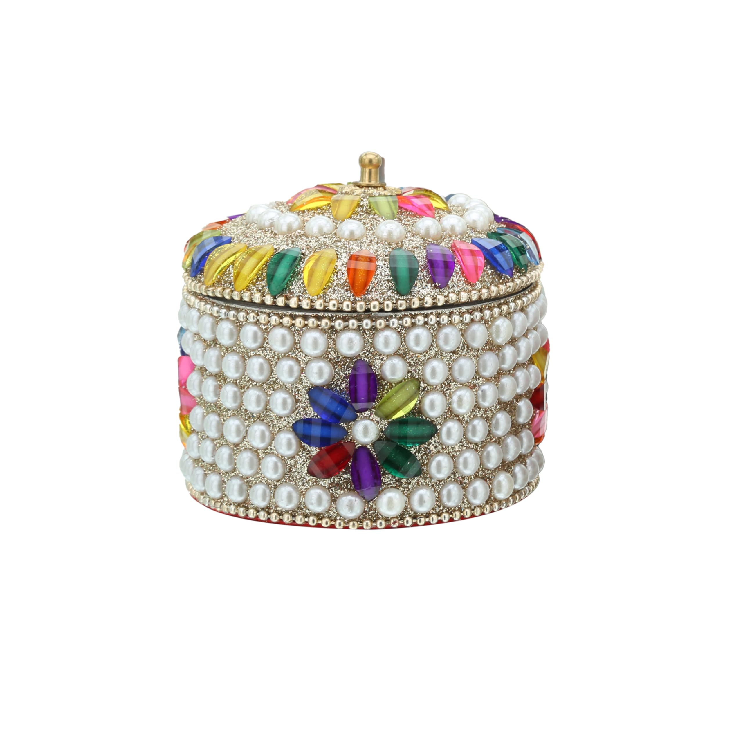 Craftam Pearl And Silver Stone Jewelry Box, Decorative Jewellery Dabbi Organizer for Rings, Earrings, Trinkets,Decorative Gift Box for Women (7×7×6 cm, Pack of 2) 3