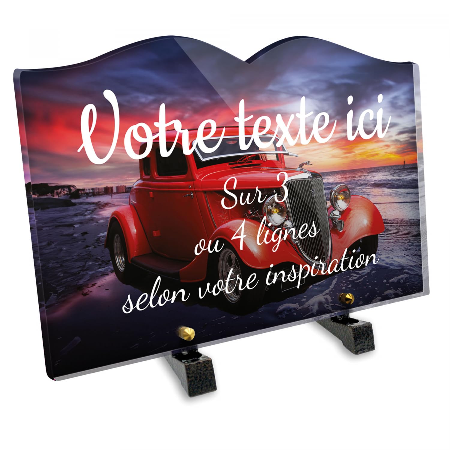 Targa funeraria Libro personalizzabile in plexi auto vintage 02 diverse dimensioni spessore 6 mm personalizzato su più linee 30x20 cm