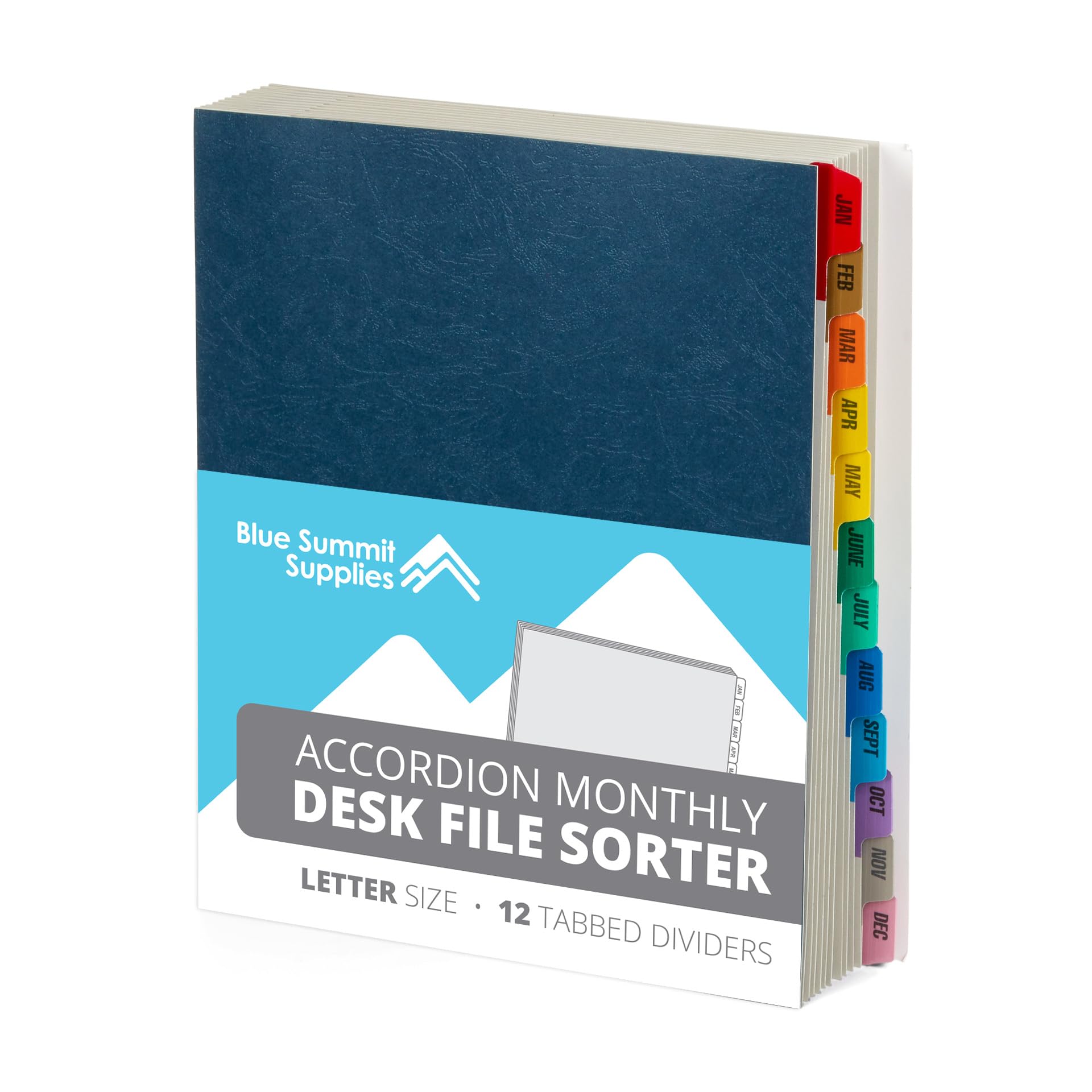 Blue Summit Expanding Monthly File Organizer, Letter Size 12 Month File Folder Organizer with Dividers, Paper Sorter for Desk and Documents