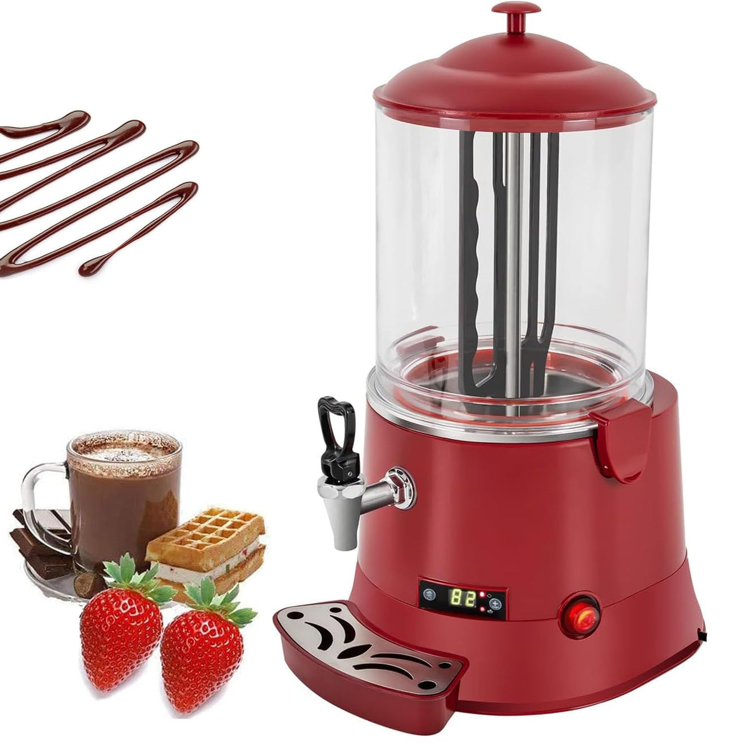 HCZKIUJY Commercial Hot Chocolate Maker with Adjustable Temperature and Stirring Function for Restaurants Bakeries Cafes Family Use (Red 10L)