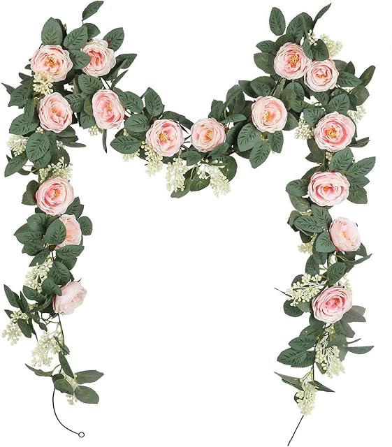 U'Artlines 2PCS(13FT) Fake Rose Vine Garland Artificial Flowers Plants for Hotel Wedding Home Party Garden Craft Art Decor(Pink)