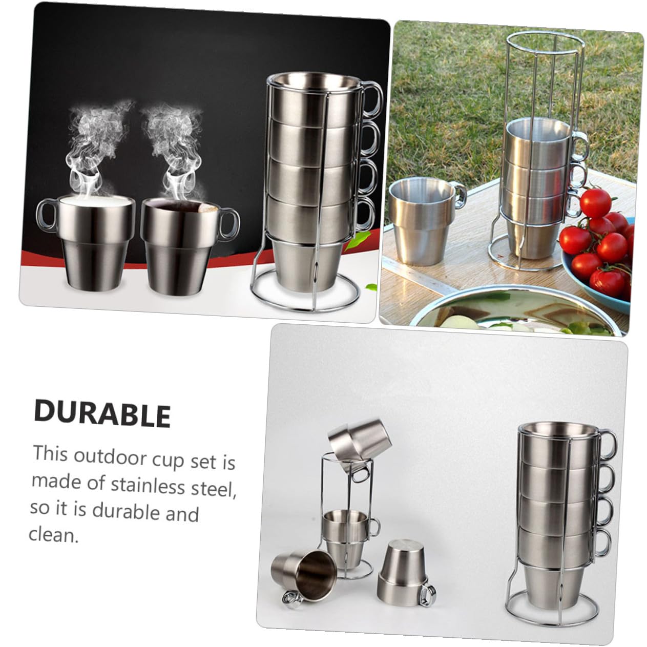 TIDTALEO Conjunto de 4 Tazas Térmicas de Acero Inoxidable Doble Capa para Camping Soporte de Malla, Aislamiento Térmico y Resistencia a Caídas, Adecuado para Exteriores