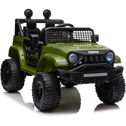 12V Ride On Car, Electric Car for Kids, 12V Ride on Toys, Kids Cars with 3 Speeds Adjustable w/Bluetooth, Parent Remote Control, Spring Suspension, AUX Port-Green