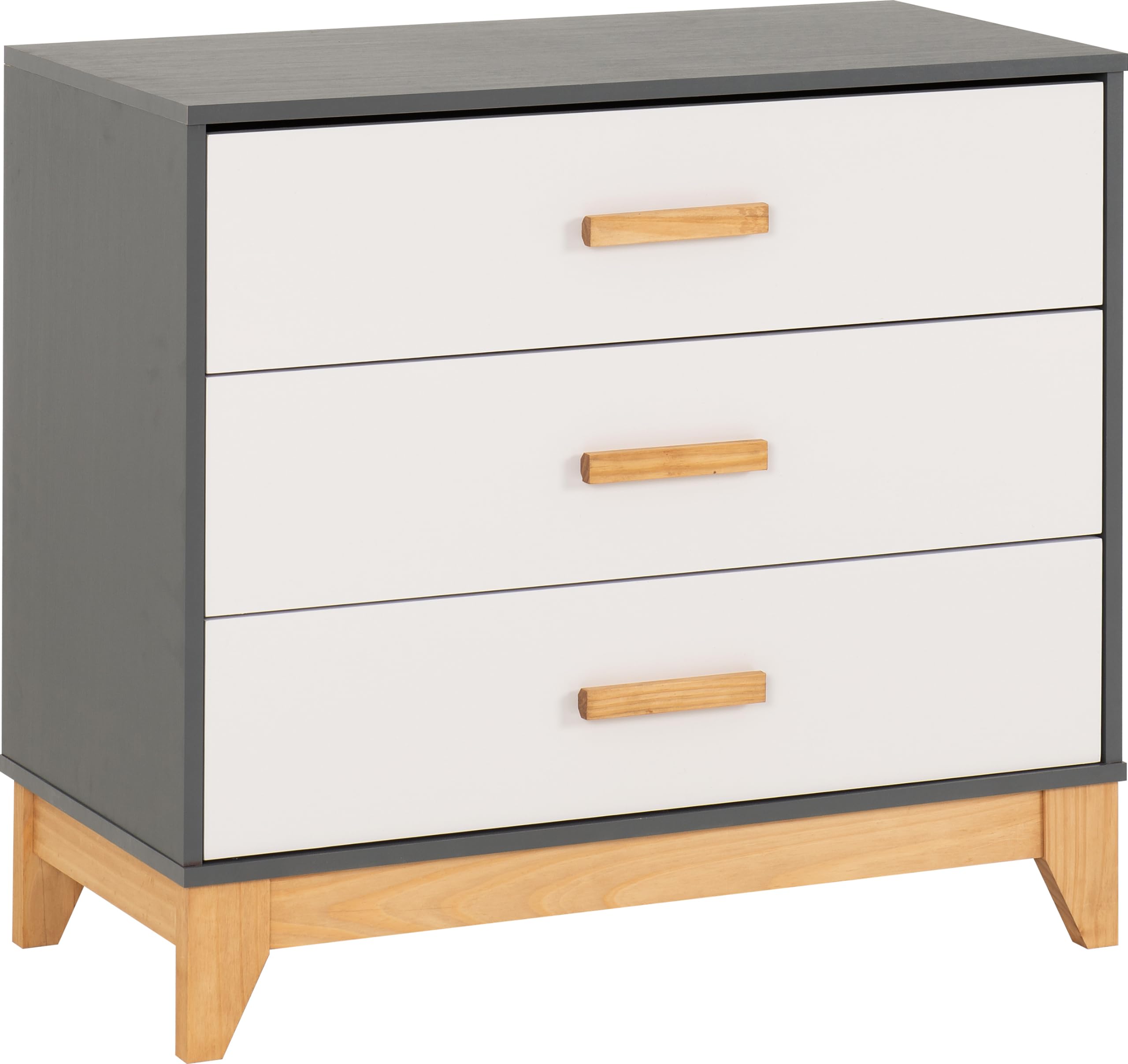 Seconique Cleveland 3 Drawer Chest - White/Grey Metal Effect
