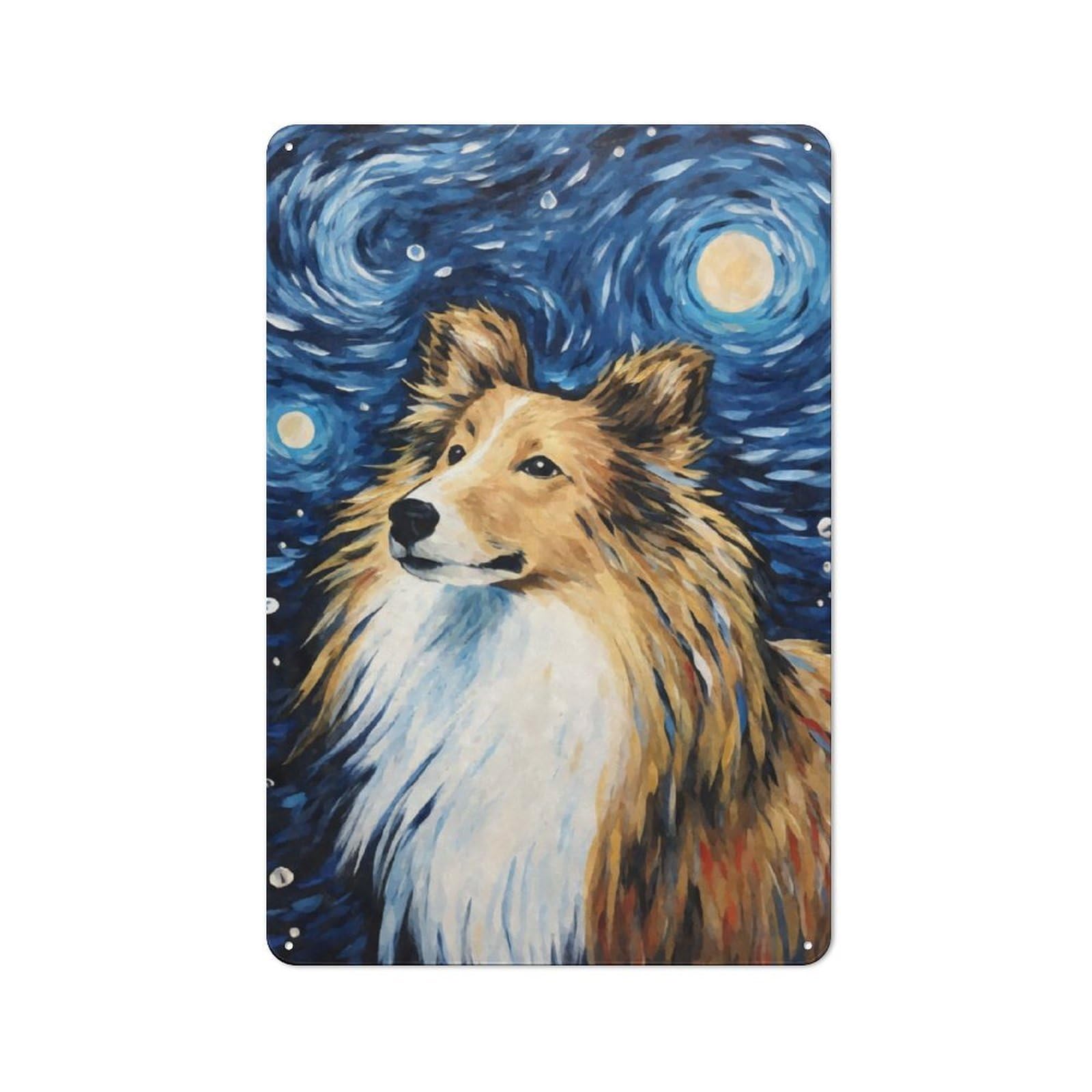 Junmoney Shetland Sheepdog Night Metal Sign 30X20cm With For Hallway Wall, Vintage Decor, For Garage, Workshop And Man Cave Decoration