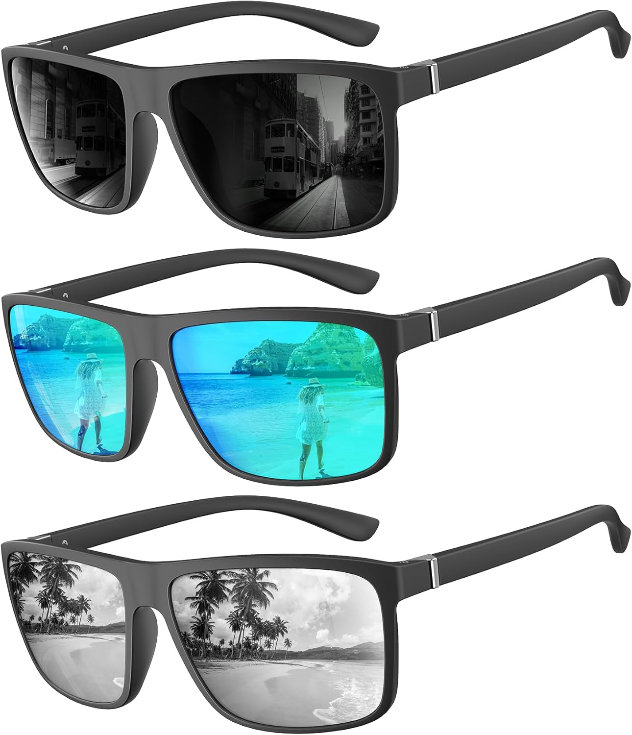 QALLY Polarized Sunglasses for Men Rectangular Frame Men's Polarized Sunglasses Sports Sunglasses with UV400 Protection