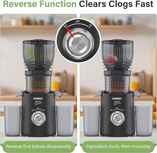 Miniatura 5 de OMMO Exprimidor grande de prensa en frío de 6 pulgadas, extractor de jugo sin BPA con comprobación de instalación de pitido, antiatascos inversos,