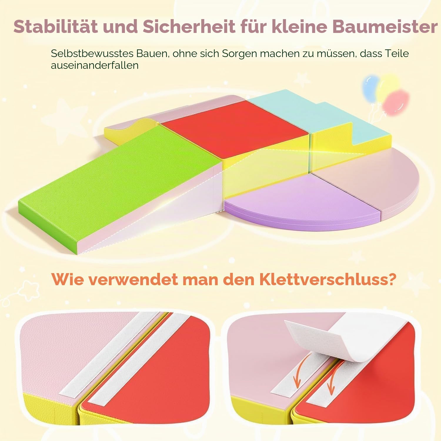 6-teiliges Schaumstoff Bausteine,ungiftige weiche Schaumstoff-Bausteine für Babys Indoor Softbausteine Großbausteine Kinder Montessori Spielzeug faltbarem Block und Tunnel Kleinkinder von 1–3 Jahren