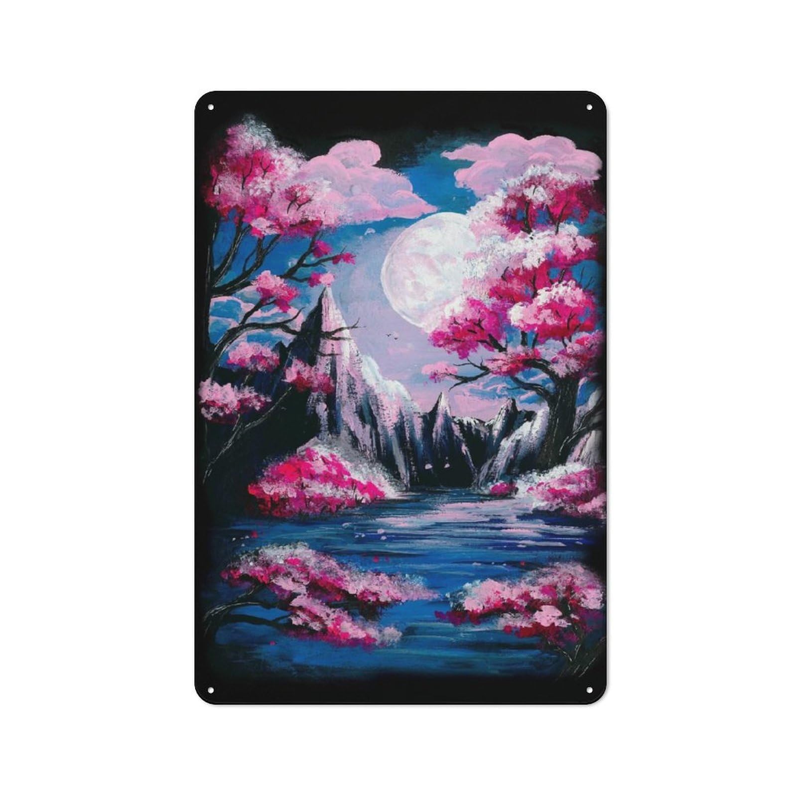 Junmoney Style-13 Vintage Tin Sign 30X20cm With Cherry Blossom Moon For Bar Or Restaurant, Suited To Bar Decor Enthusiasts