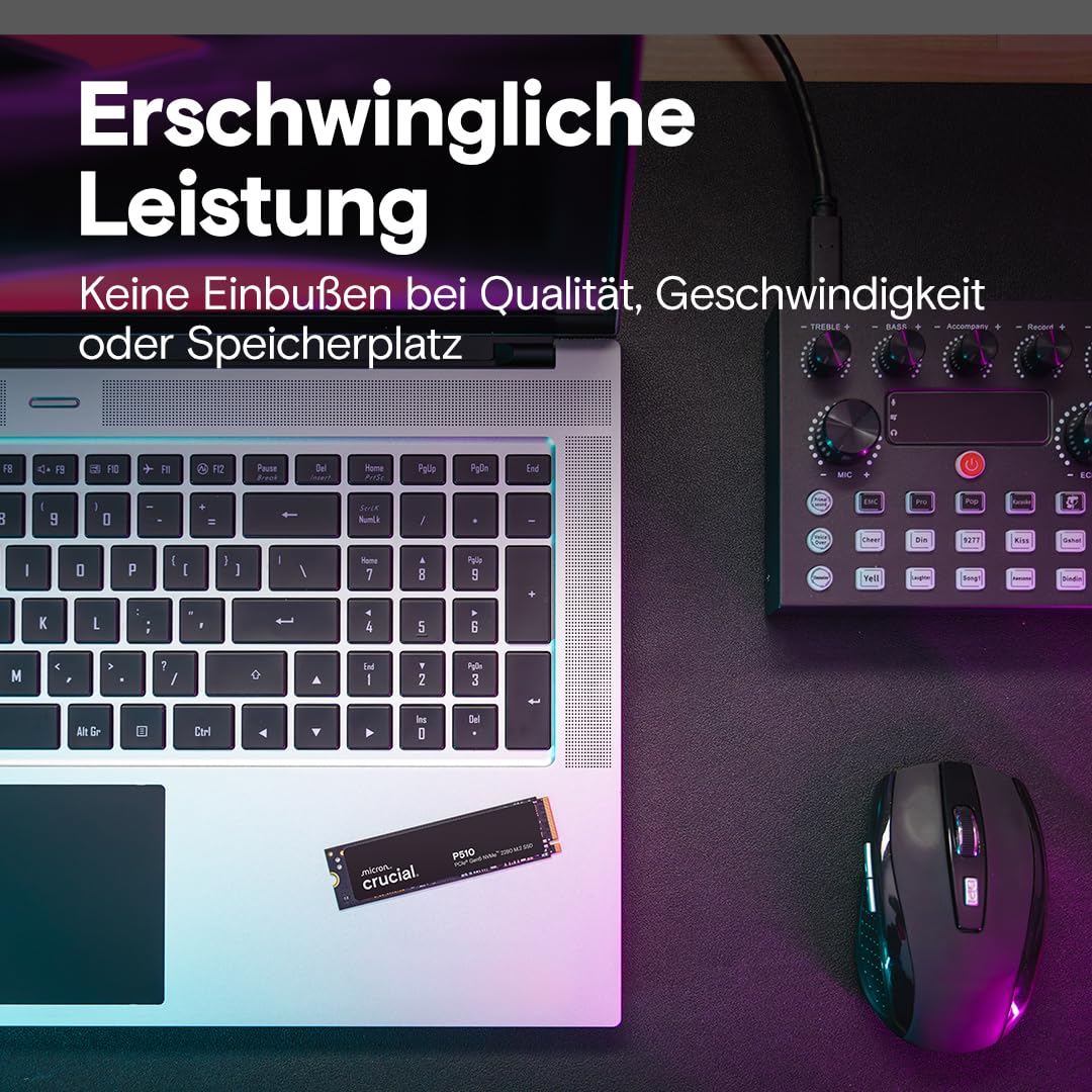 Crucial P510 SSD 1TB M.2 NVMe PCIe 5.0 x4 Gen5, bis zu 11.000 MB/s Lesen, 9.500 MB/s Schreiben, für Laptop und Desktop PC, TLC NAND, Interne Festplatte - CT1000P510SSD8-01