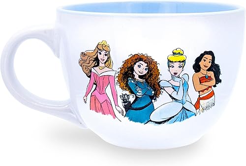 Silver Buffalo Disney Princess Courage to be Kind - Taza de cerámica con Tiana, Belle, Ariel, Mulan, Jasmine, Aurora, Mérida, Cenicienta y Moana, 24
