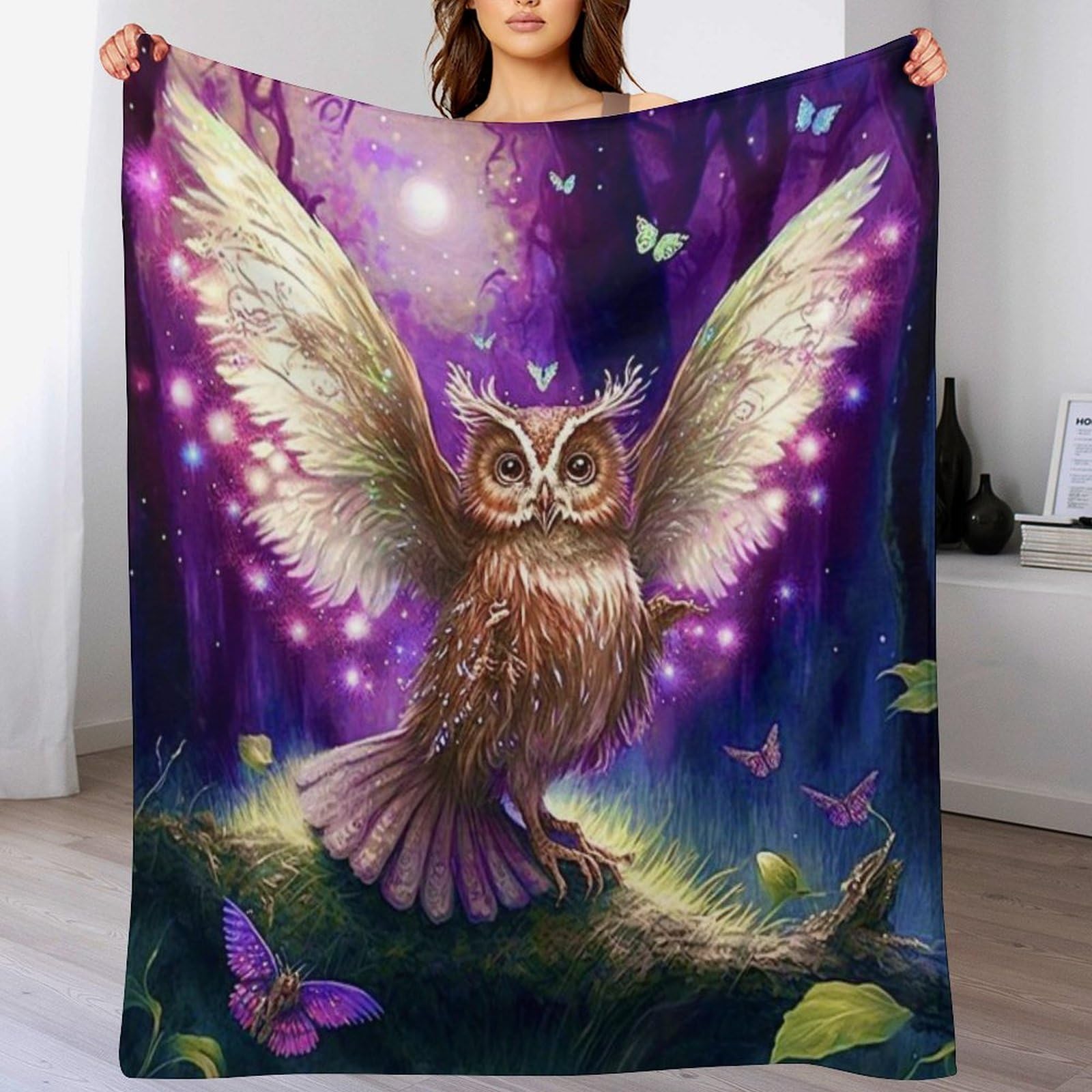 Couverture en hibou 3D jeté de lit en flannel premium finition douce toutes saisons