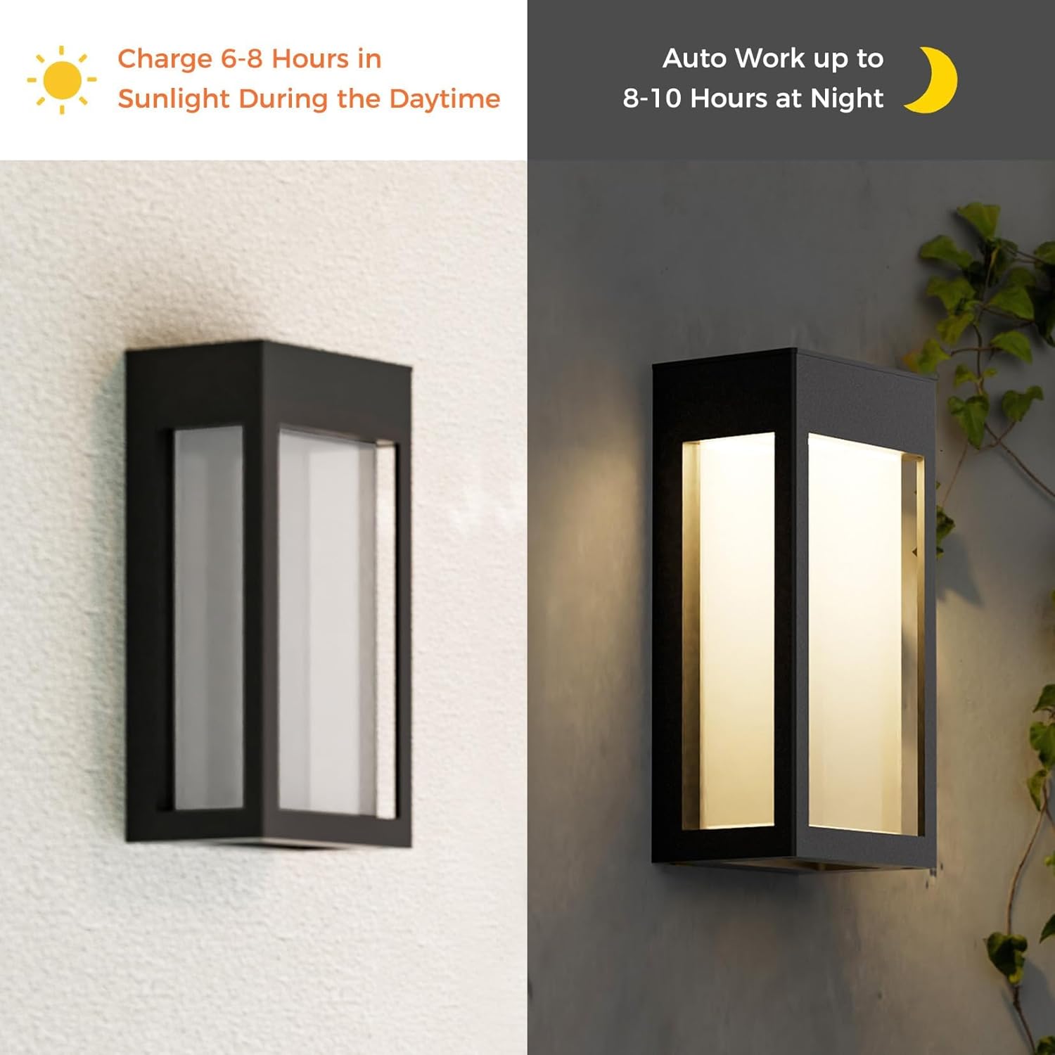 Solar Yard 4-Pack LED Outdoor Wall Lights, Waterproof Exterior Wall Sconce Lantern for Porch, Patio, Doorway, Frosted Rectangle