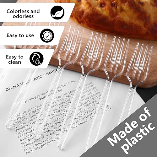 Miniatura 3 de HAKSEN 90 tenedores de plástico a granel, utensilios de plástico transparente, tenedores desechables para fiestas, bodas, campamentos, picnic