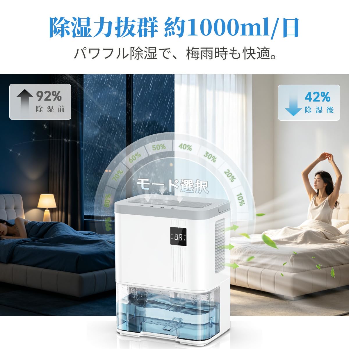 除湿機 【2026日本企業開発モデル 除湿量UP! 】 空気清浄機能 HEPA13フィルター付き 3Lタンク 1L/日除湿量 衣類乾燥 ペルチェ式 家庭用 湿気取り/梅雨対策 結露/カビ防止 満水自動OFF 切タイマー機能 小型 コンパクト 7色ライト 静音 省エネ 人気 脱衣所 トイレなどに適用 日本語取扱説明書付 PSE認証済 ホワイト - 5