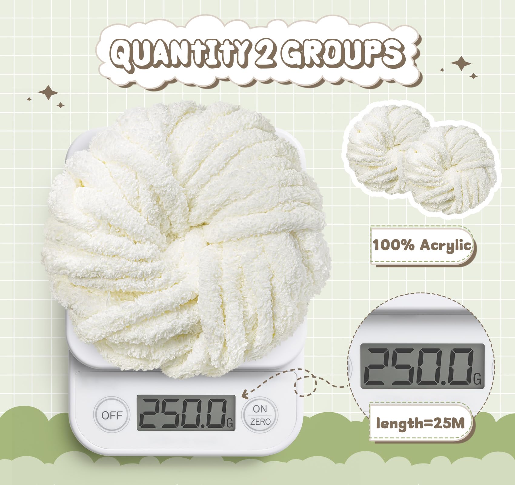 ilauke Chunky Wool Yarn 250g X 2 for Knitting Crochet, Blankets, Dolls, Rugs, Bags, Hats, Pillows, Cushions, Cat Beds - Image 3