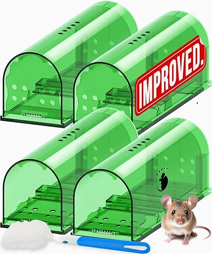 Trampas para Ratones Motel Mouse Humanas Sin Matar de Captura Viva y Liberación 4 Pack - Reutilizable, Fácil de Usar y Limpiar, Liberación Sin