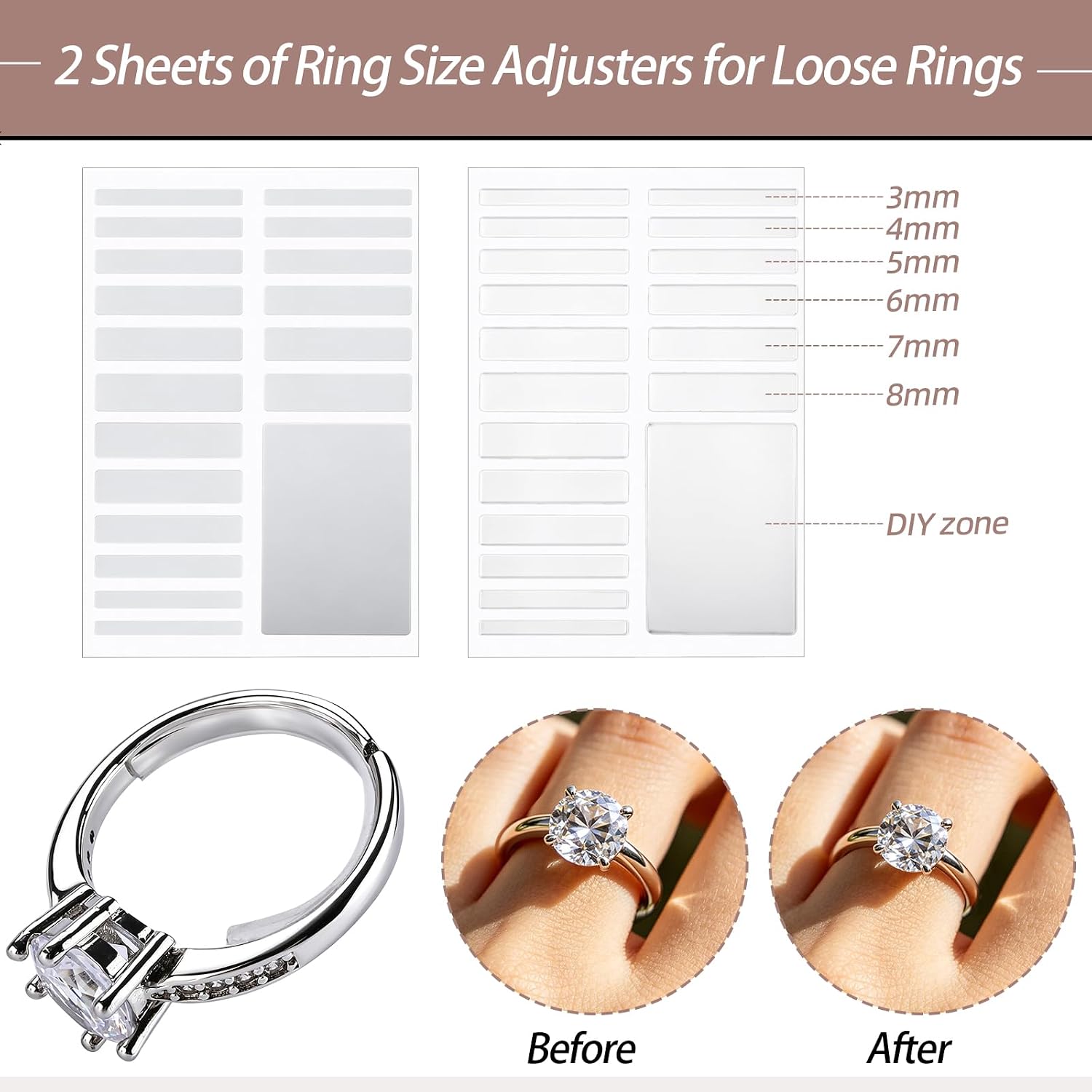 Artilife Ring Sizer Measuring Tool, Ring Mandrel for Ring Making, Ring Sizer Mandrel Ring Sizer, 6 Pcs Ring Size Adjuster for Loose Rings&2 Sheets Invisible Ring Size Adjuster for Loose Rings (16pcs)