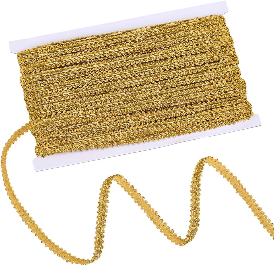 FINGERINSPIRE 27.3 Yards Metallic Gimp Braid Trim 1/4 inch Gold Centipede Braided Trim Decorative Gimp Braid Trims Polyester Scroll Sewing Gold Lace for Costume DIY Crafts Decor
