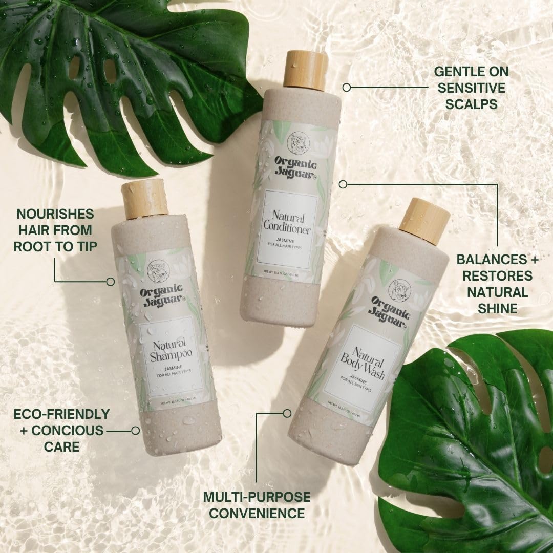 Organic Jaguar Gel da bagno al gelsomino naturale con gel di aloe vera, sapone detergente per bagno e doccia, lascia la pelle morbida e idratata, senza profumo, senza solfati e parabeni, 450 ml