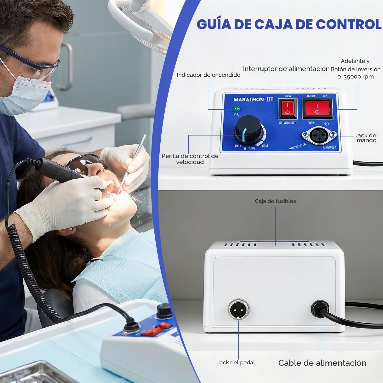 Dispositivo Pulido Micromotor, Pulido Eléctrico Micromotor 0-35000rpm Tamaño Taladro 2,35Mm Máquina Pulidora Eléctrica Para Joyería Laboratorio Cerámica Silicona Vidrio Trabajo Tallado Dientes Dental