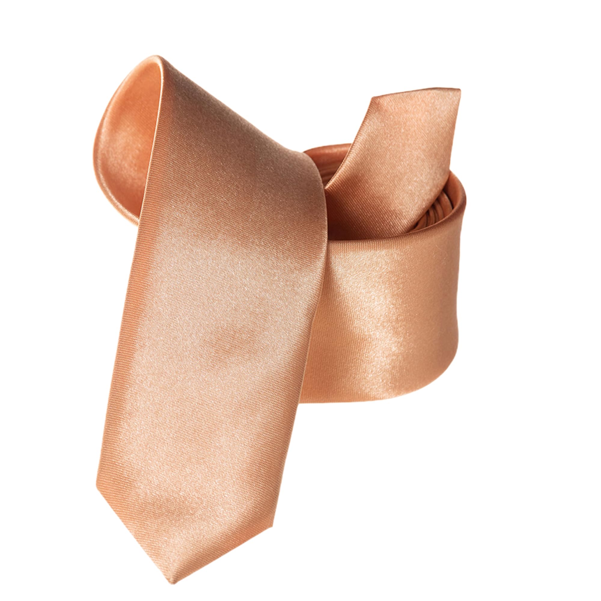 WedDecor Champagne Slim Tie for Men, Plain Satin Polyester Necktie, 5cm Wide Solid Colour Tie for Business, Wedding, Funeral, Office, Party & Formal Wear