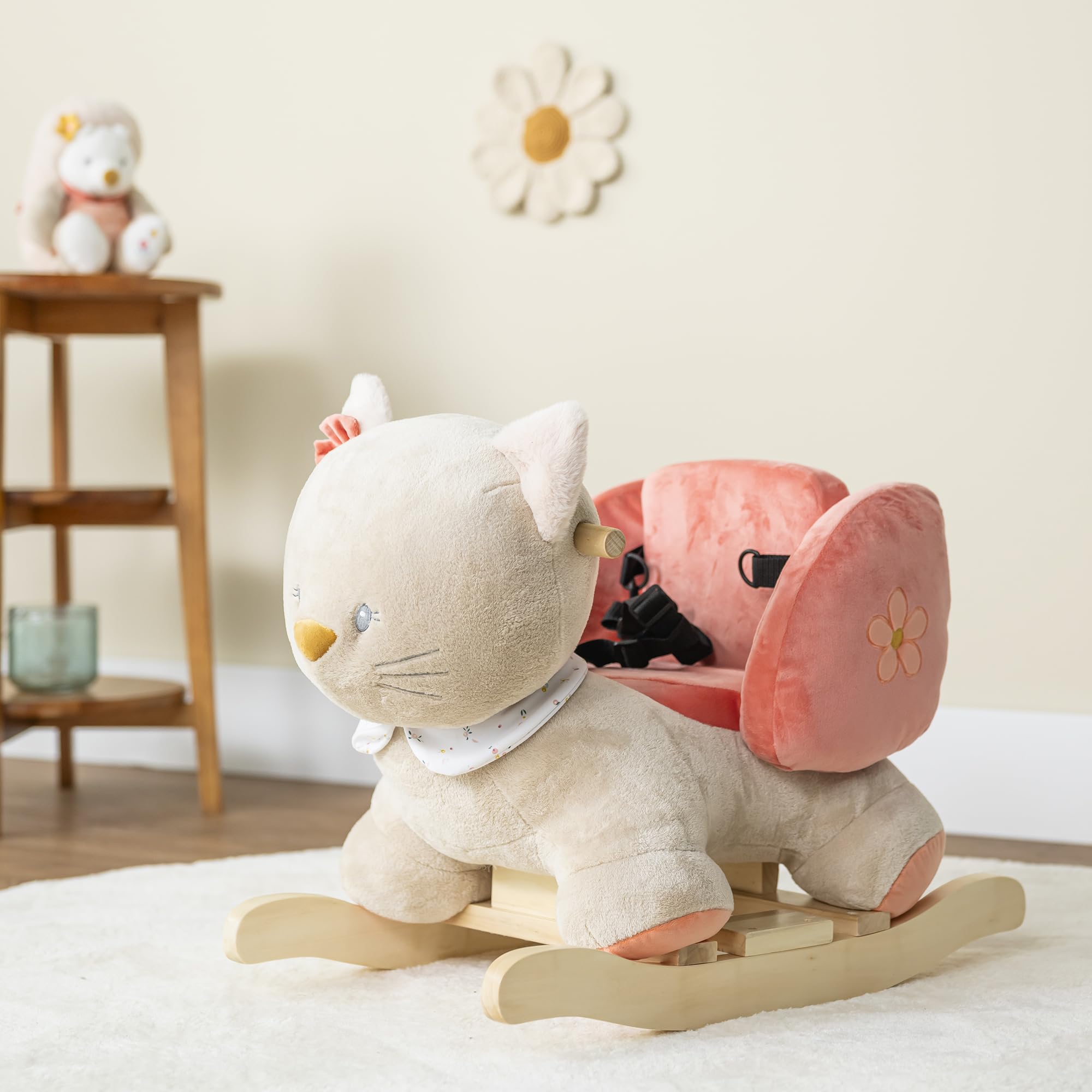 Nattou Schaukeltier, Katze Lana, Inkl. Sicherheitsgurt, Fröhliches Hin- und Herschaukeln, Ca. 60 x 30 x 45 cm, Mila, Zoë und Lana, Polyester/Holz, Beige