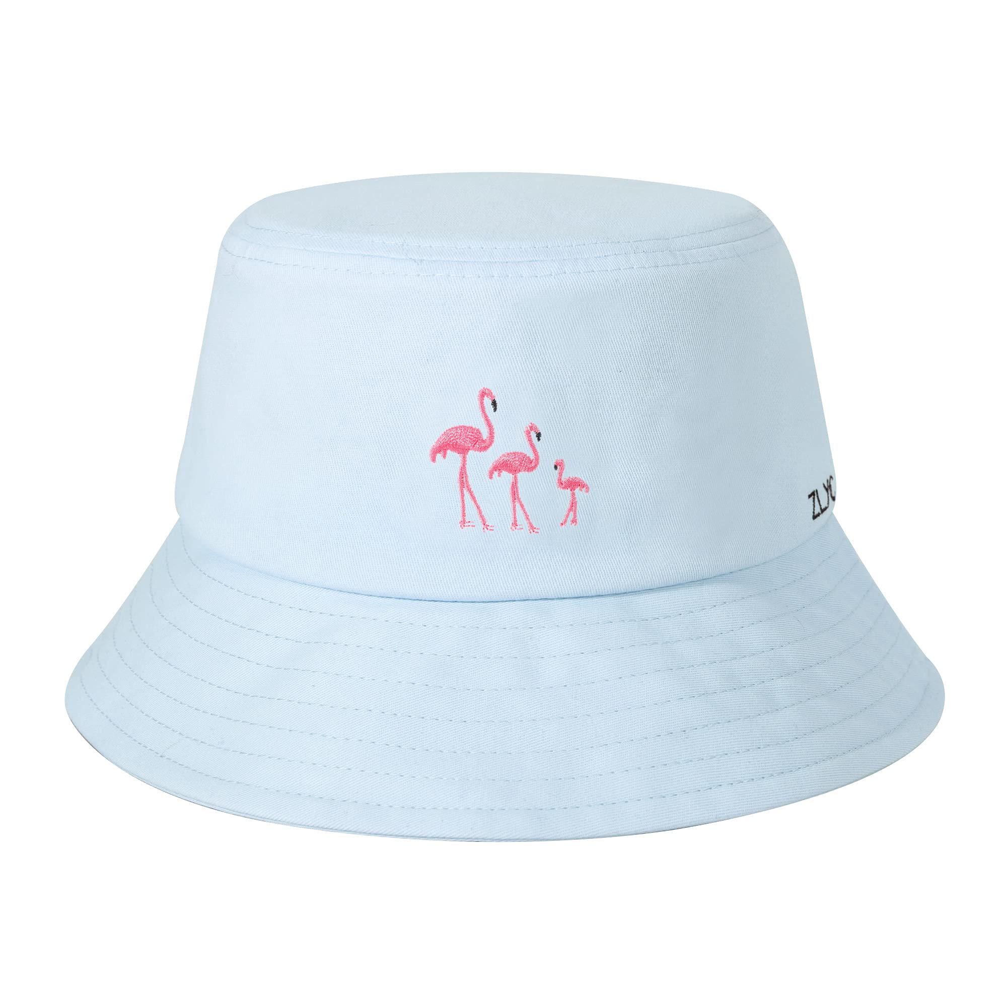 ZLYC Unisex Fashion Embroidered Bucket Hat Summer Fisherman Cap for Men Women Teens Blue Flamingo, One Size