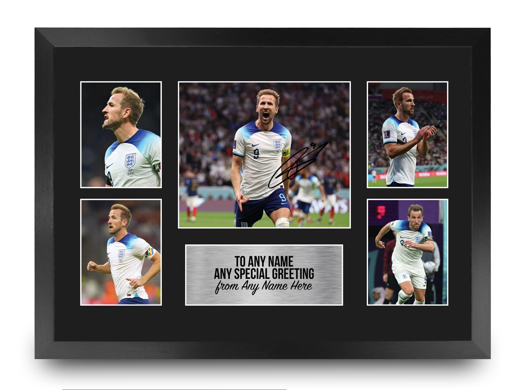 HWC Trading Harry Kane England Personalised Gift - Signed Autograph Picture, Framed A3 Football Photo Display with Custom Name Message for Birthday Christmas Wedding