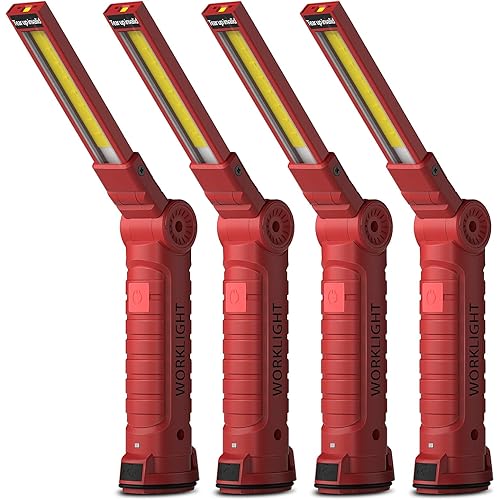 Coquimbo Tool Gifts for Men Dad, Rechargeable Flashlight LED Work Lights Grill Light with Magnetic Base 5 Modes 360° Rotate Mens Dad Husband Him Gifts (4 Pack Red)