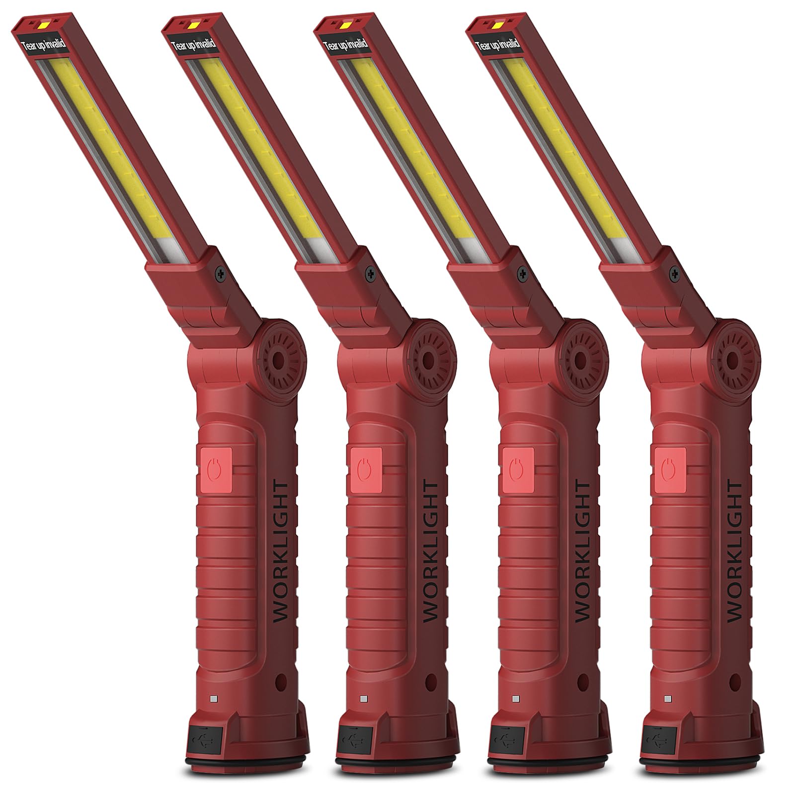 Coquimbo LED Arbeitsleuchte Werkstattlampe, Taschenlampe Aufladbar Werkstatt Handlampe Geschenke für Männer mit Magnet und Haken für Auto Reparatur Camping Notfall (4 Stück, Rot)