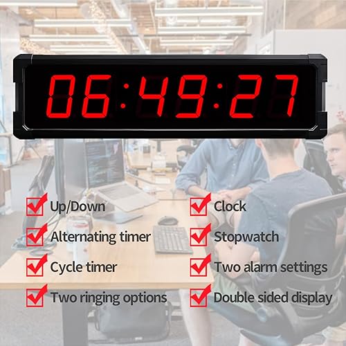 Miniatura 3 de Ousmile Reloj de doble cara con temporizador digital de pared con temporizador de pantalla grande de segundos con cronómetro, alarmas, temporizador