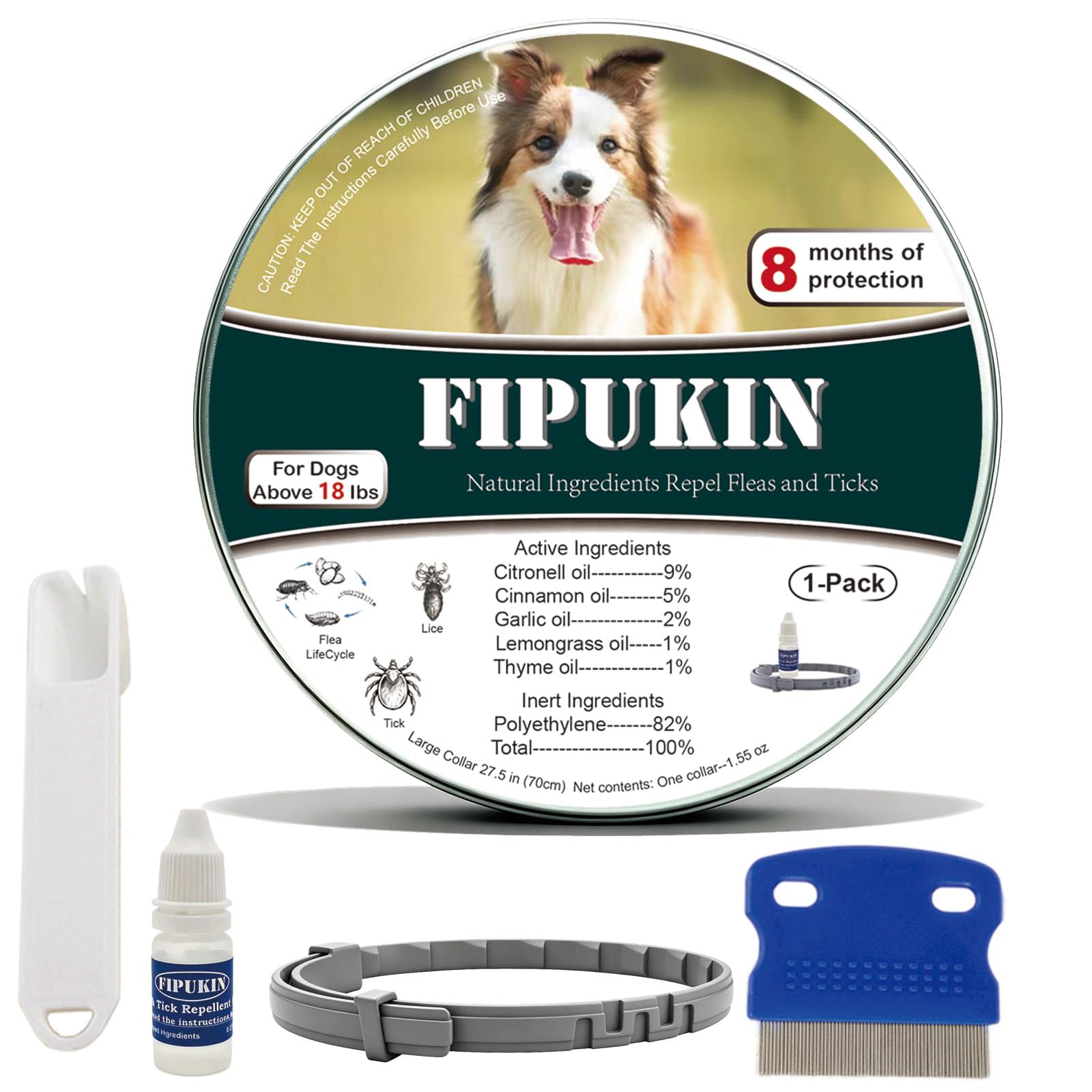 Fipukin Flea and Tick Collar for Large Dogs, 1-Pack