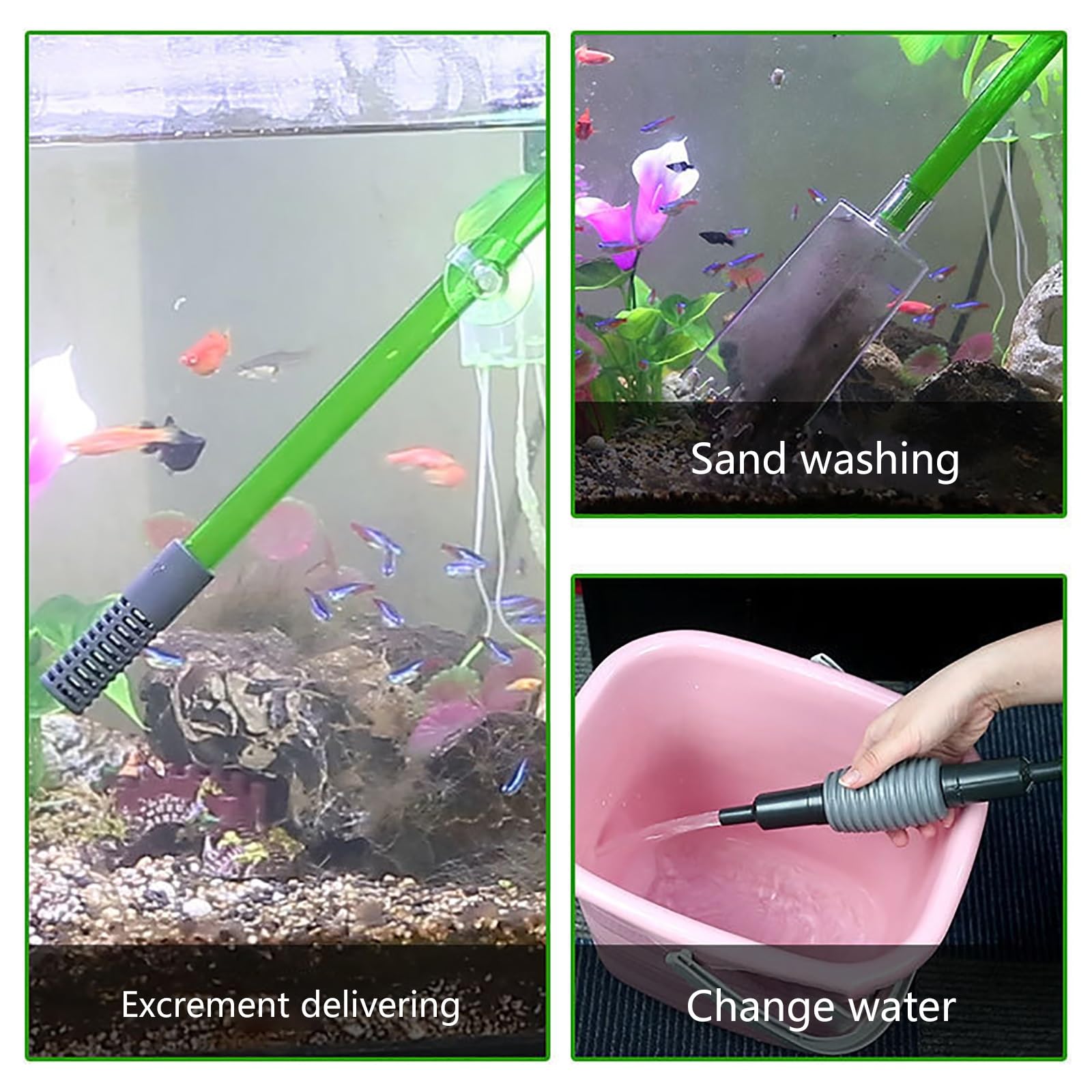 Herramientas De Limpieza para Acuarios, Manguera Sifónica Manual con Kit De Red para Peces, Aspirador Sifónico para Acuarios para Limpieza De Grava y Arena En Peceras