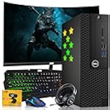 Dell Desktop PC Gaming Bundle - Core i5, 16GB RAM, 1TB SSD, 27-inch Curved Monitor, GT 730, RGB Keyboard with AI-Enhanced Copilot Key and Mouse, RGB Headphone, Webcam, Wi-Fi, Windows 11 Pro (Renewed)