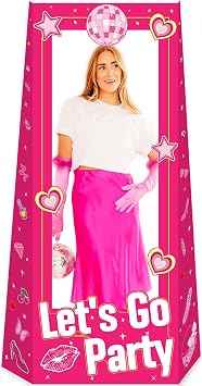 4.9 Ft Tall Life Size Hot Pink Stand-in Cardboard Doll Photo Booth for Girls Birthday Party Photoshoot Princess Doll Theme Party Decorations Girl Birthday Party Decorations Favors